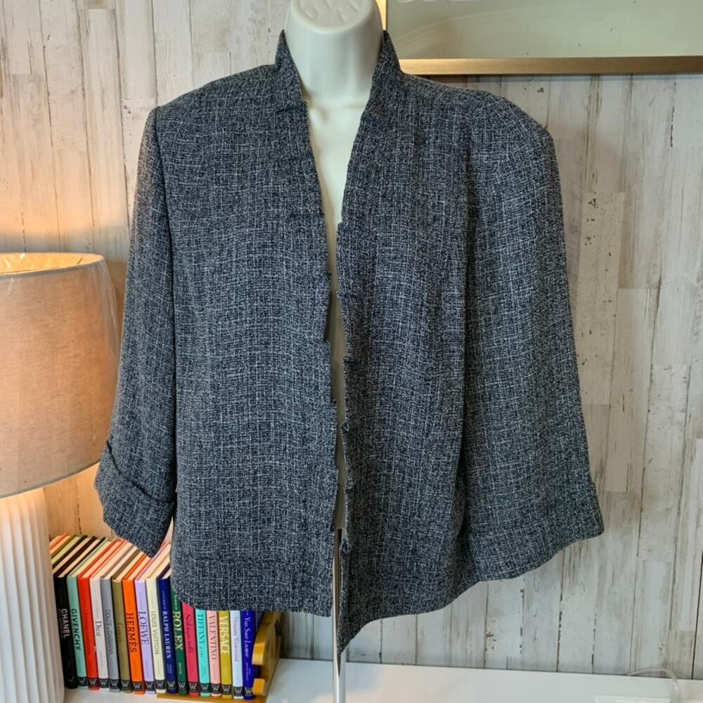 dressbarn Blazer Jacket Womens XL Black & White Tweed 3/4 - Picture 2 of 7